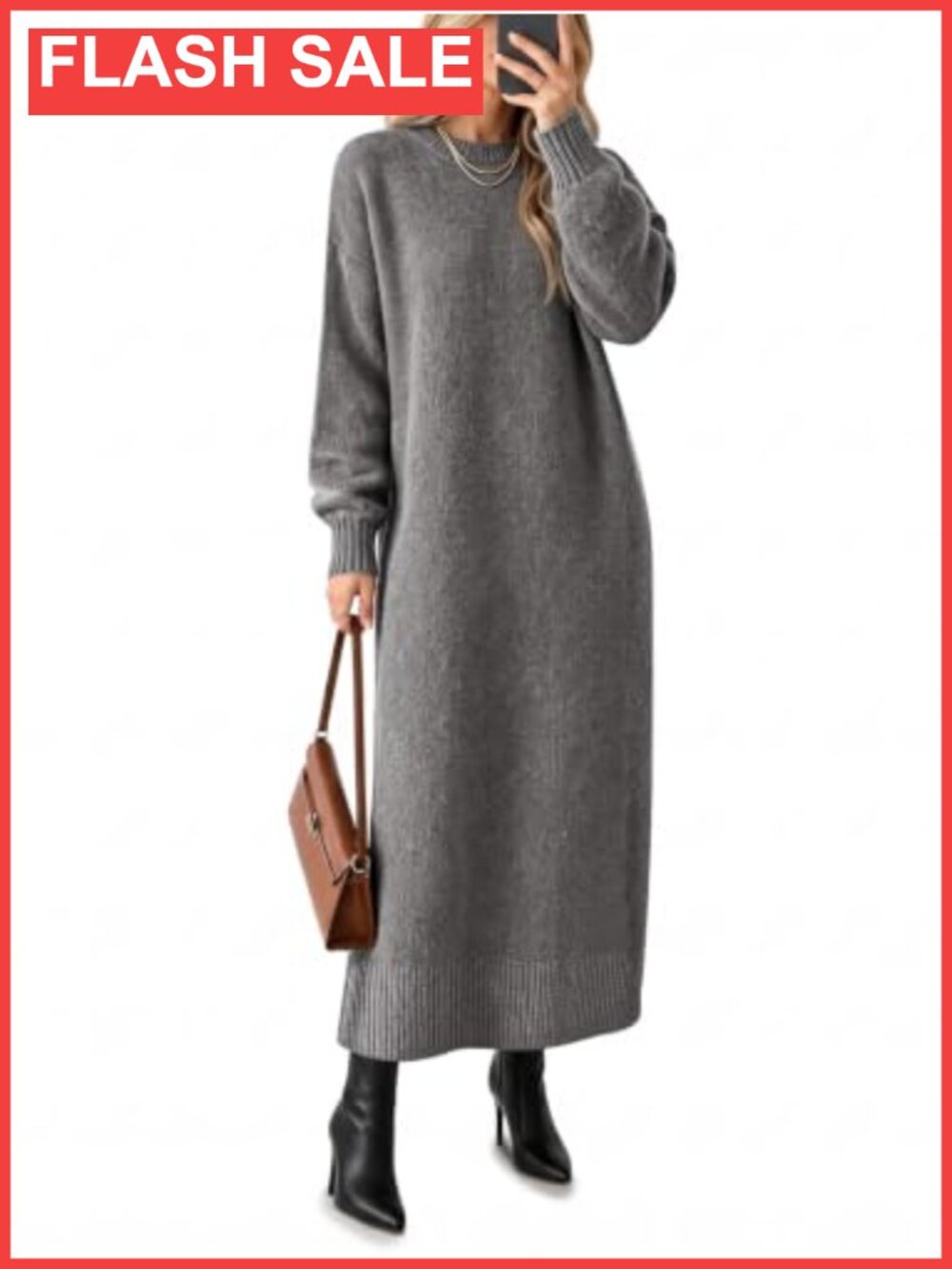 Saodimallsu Womens Long Sleeve Maxi Sweater Dress Crew Neck Knit